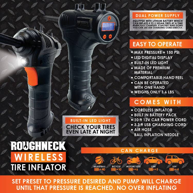 Roughneck Wireless Tire Inflator With LED Light- 4/Pack